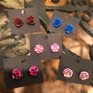 Paparazzi Floral Earrings Set - Red, Blue, Pink